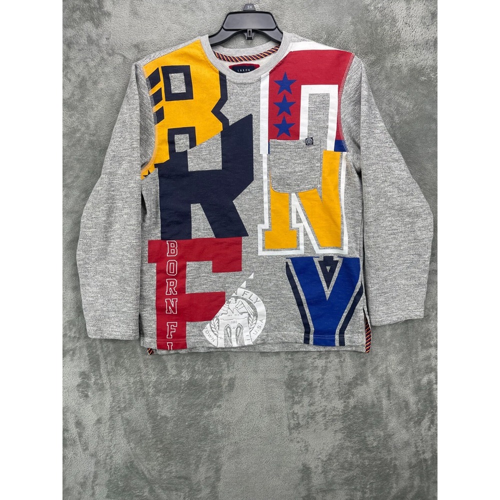 Born Fly Mens Anytown USA Sweatshirt‎ Sz L Multicolor Graphic Letters Pocket